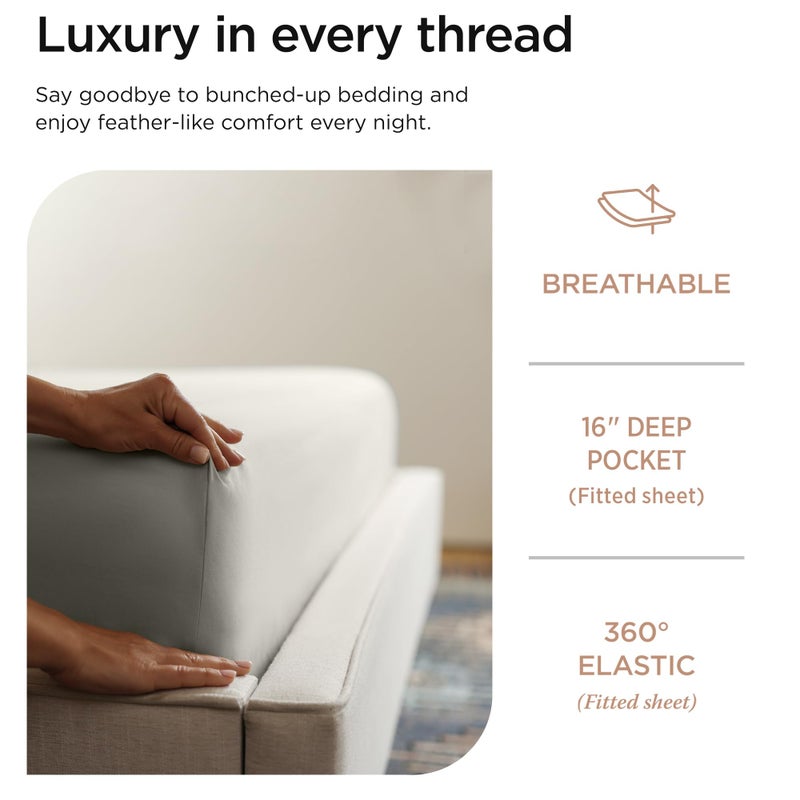 Threadmill Luxury 800 Thread Count King 100% Cotton Sheets - Moonrock Grey Sateen Weave Bed-Sheets, Better Than Egyptian Cotton, 4 Pc Solid Soft Bed Set, Fits 16" Deep Pocket - Image 3